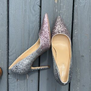 Marc Fisher Women's Silver/Pink Ombre Glitter Darreny Pointed-Toe Pumps Sz 10